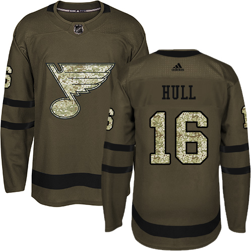 Adidas Blues #16 Brett Hull Green Salute to Service Stitched Youth NHL Jersey